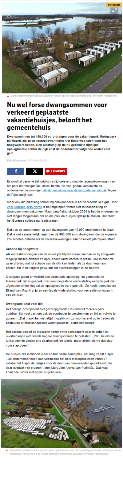 Nu wel forse dwangsommen voor verkeerd geplaatste vakantiehuisjes